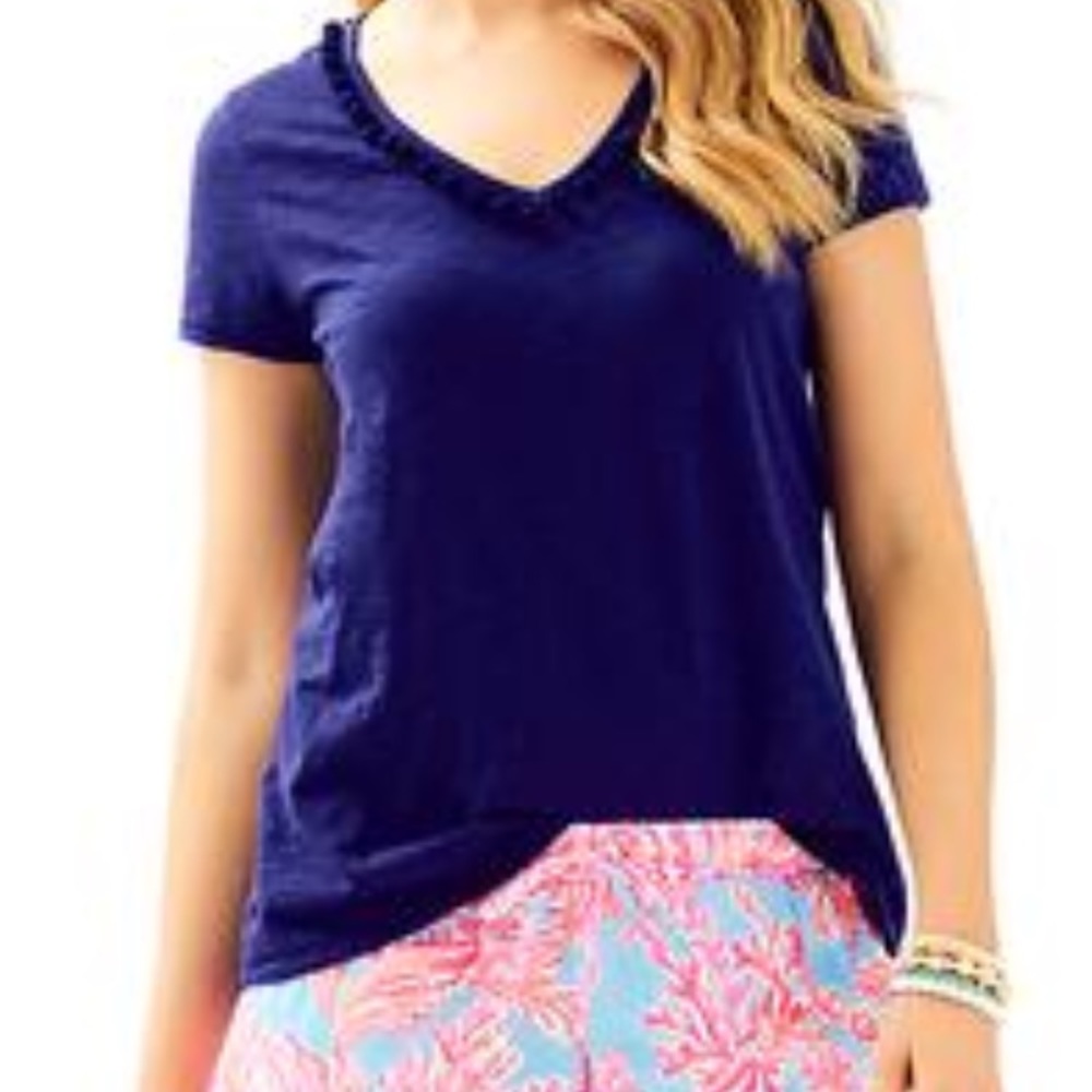 Lilly Pulitzer Navy Etta Pom Pom Top
